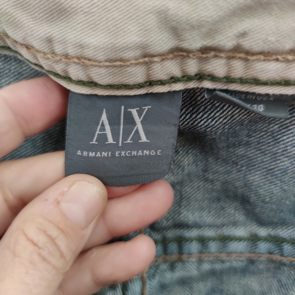 Armani Exchange Loose Straight Denim Jeans Stain Indigo Button Distress‎ 29 X30" - Picture 7 of 10